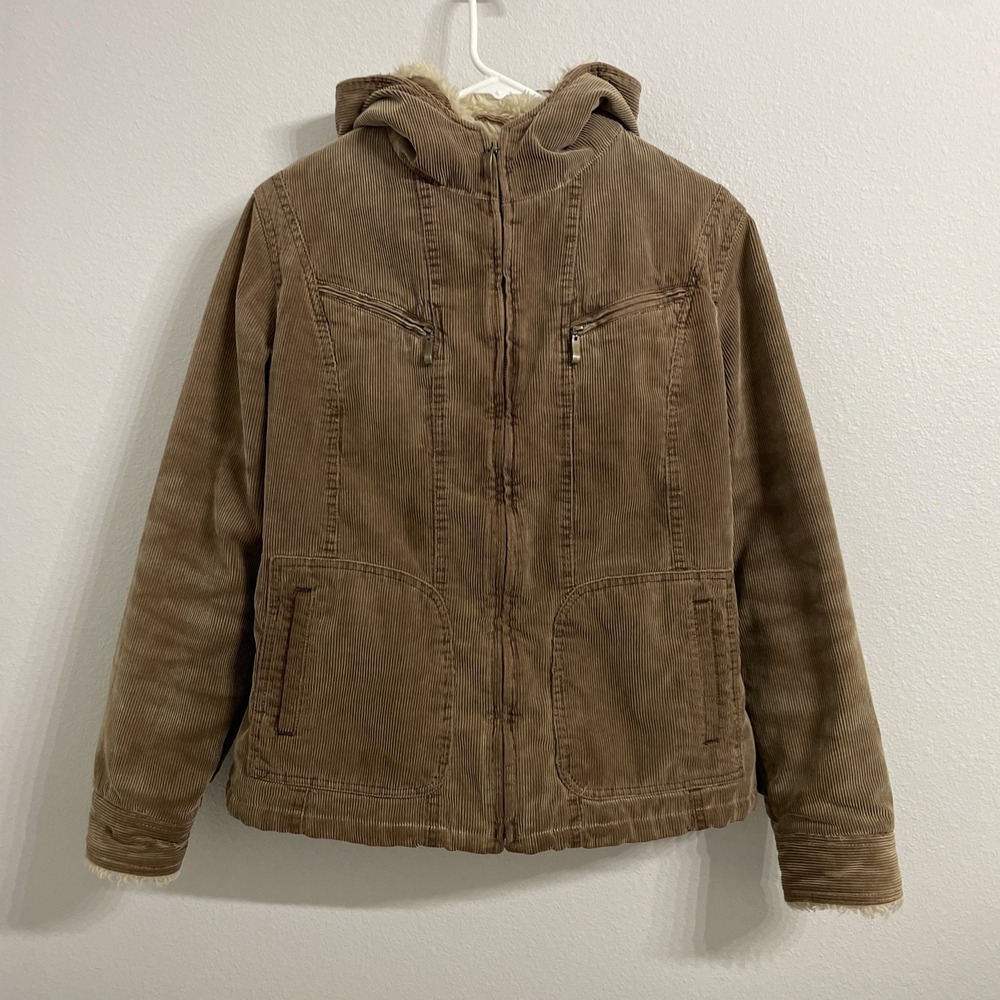 Women's Dress Barn‎ Corduroy Chore Jacket, Sherpa Lined Hood Pilot Bomber Coat